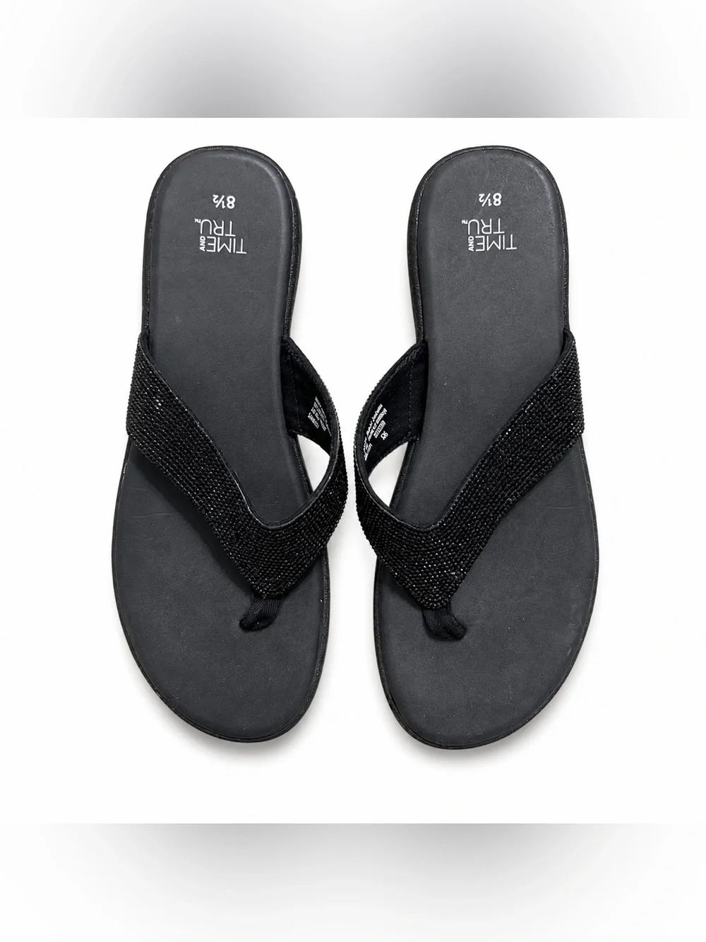 Time and Tru Black Jeweled Thong Sandals - Women Size 8.5